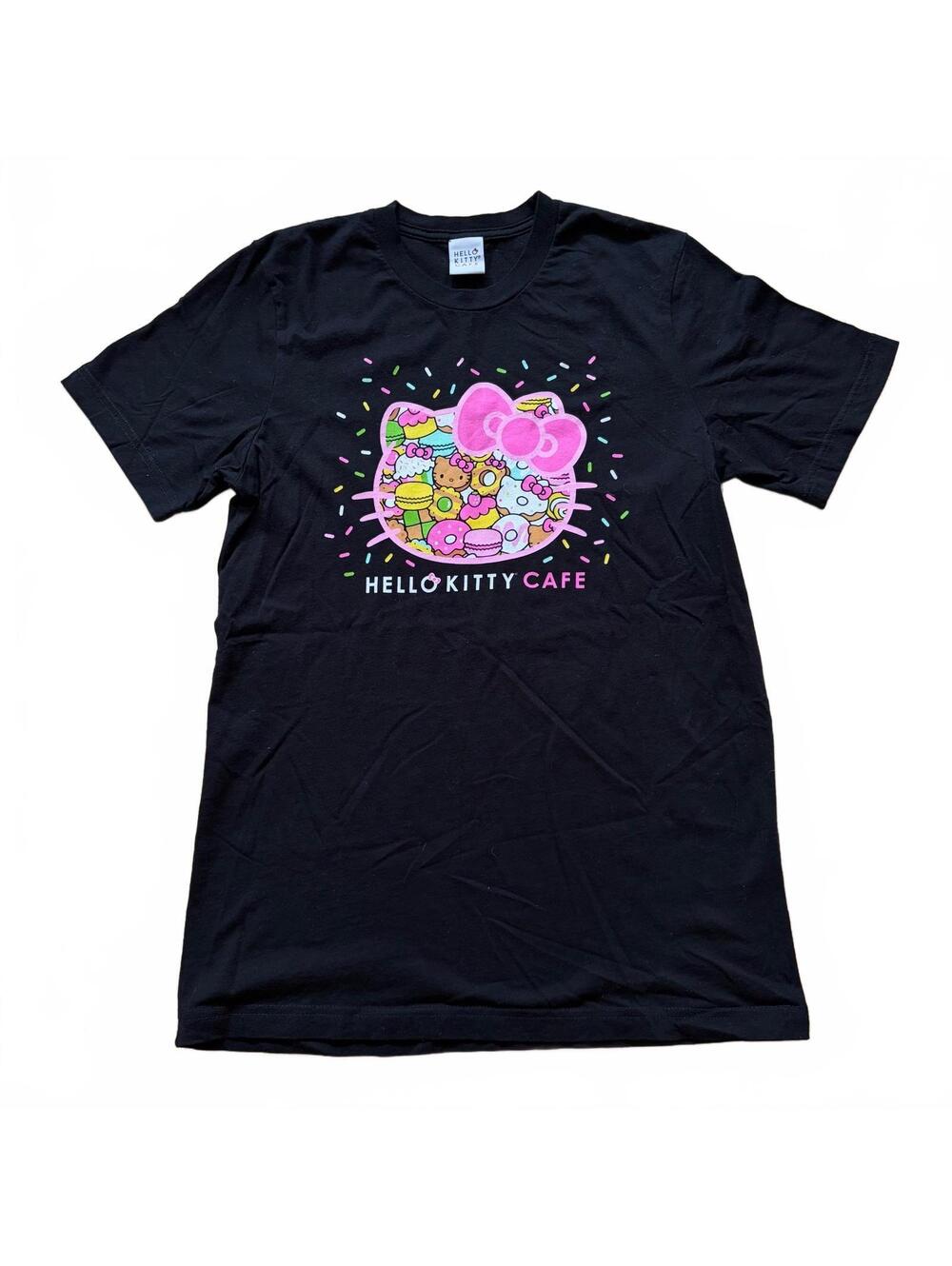 Hello Kitty Cafe T-Shirt Bakery Sprinkle Donut Cotton Black Women's Size Medium